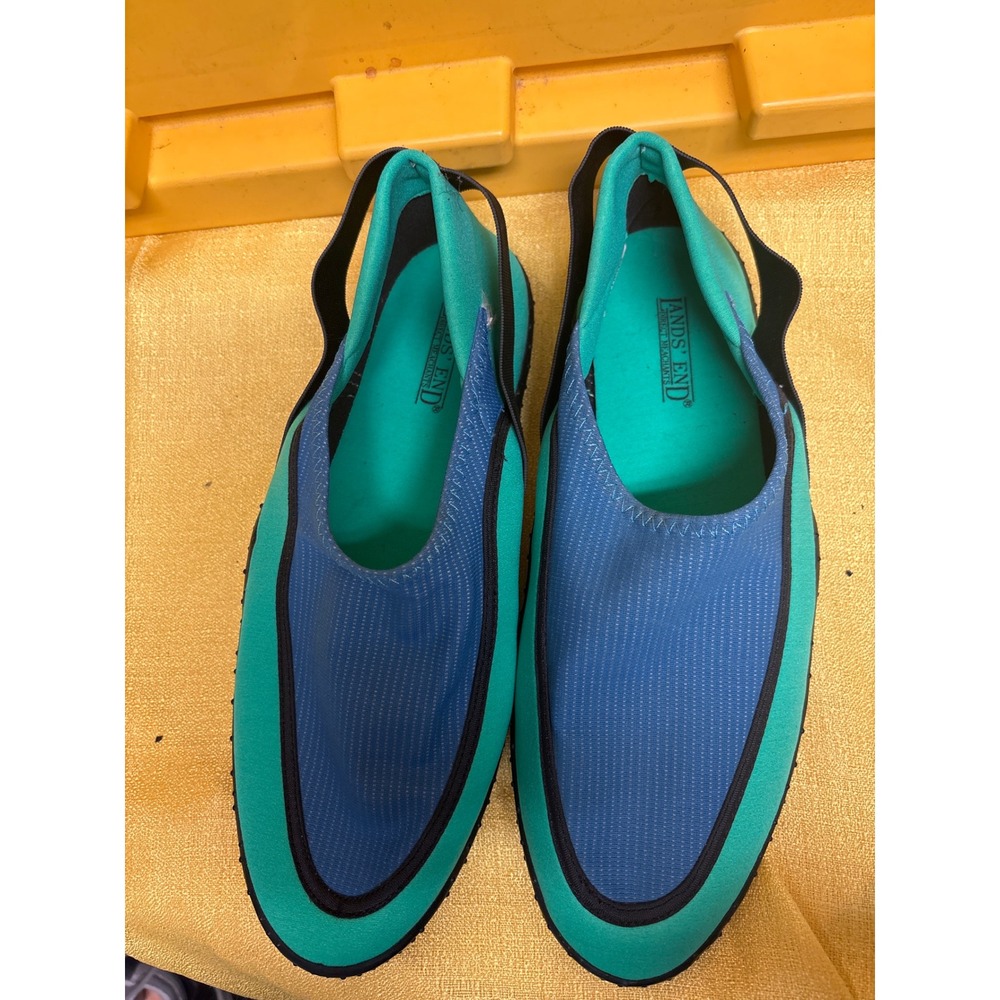 Lands' End Water Shoes Mens 10 Teal Blue Excellent Slip On Mesh Aqua Beach